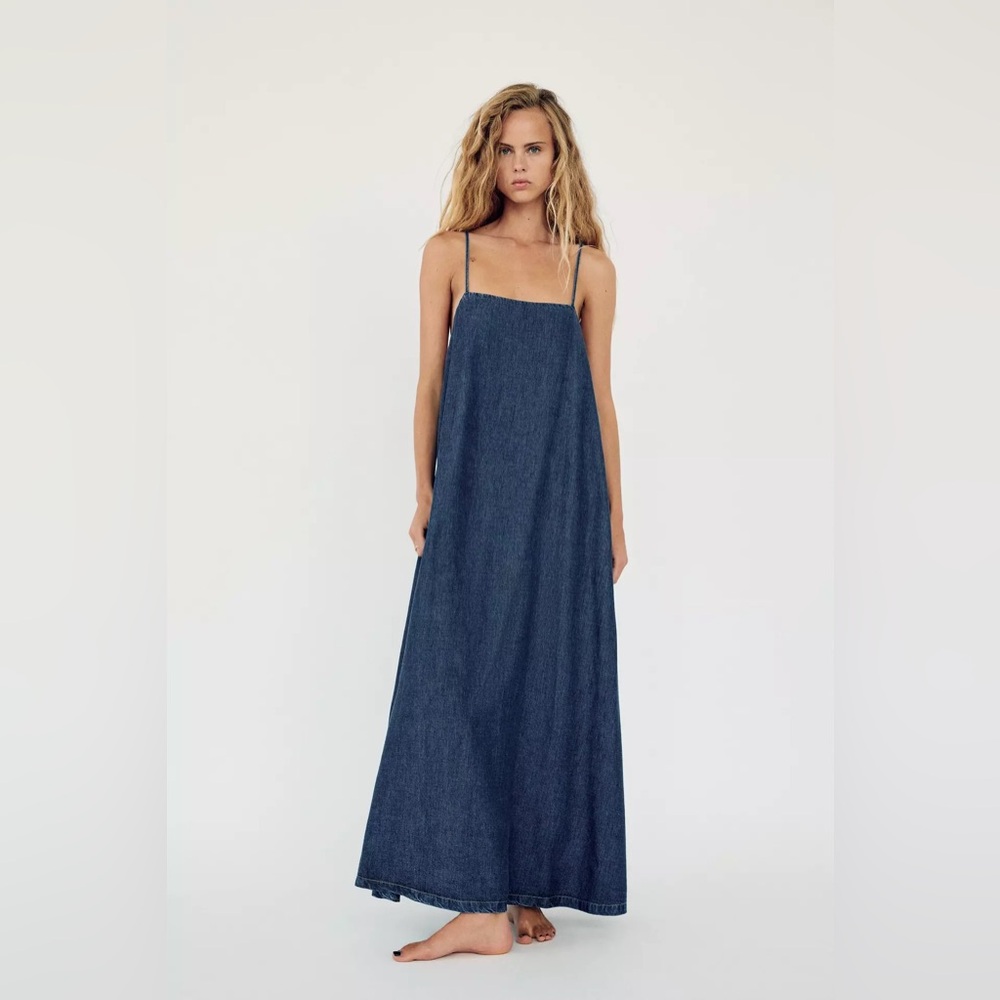 Zara TRF denim boho dress size small NWT